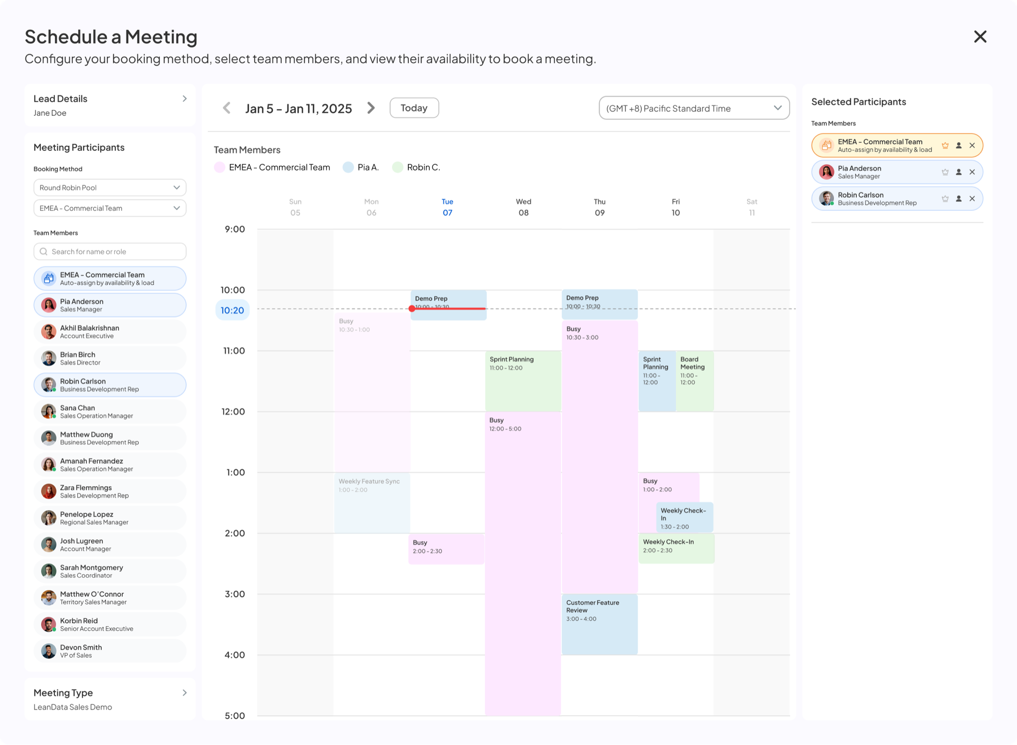 Pia Anderson added to participants, combined calendar