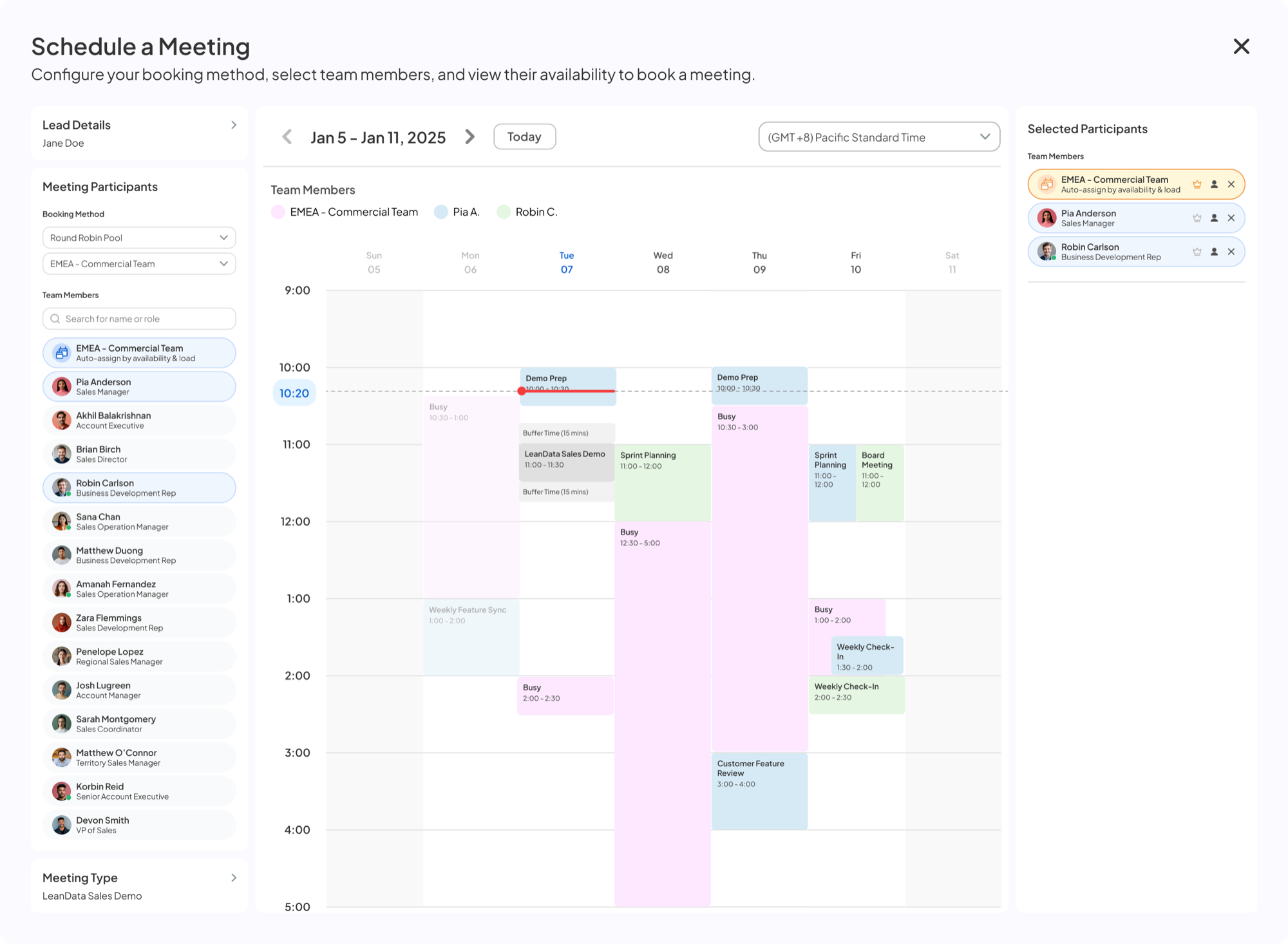 Hover over a time slot under the red line