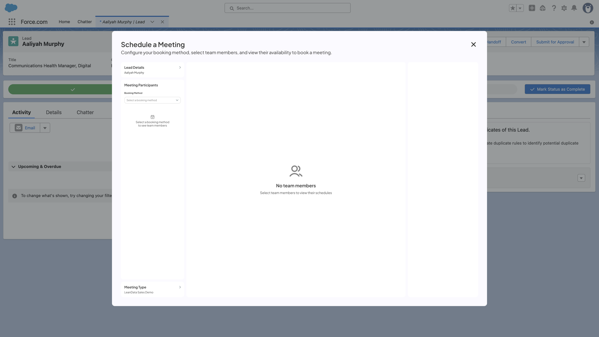 Schedule a Meeting modal opens
