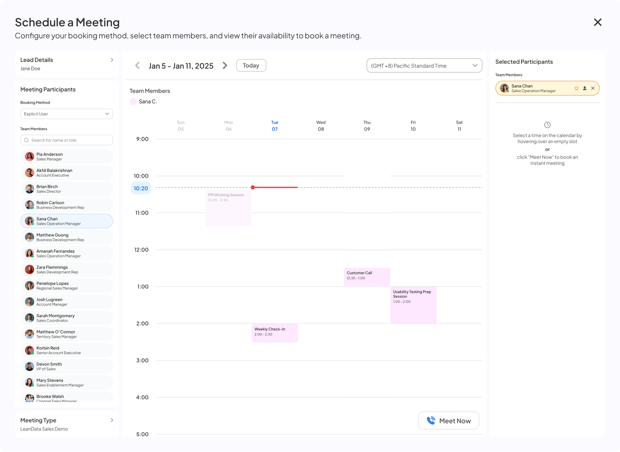 Sana Chan added to participants, her calendar shown