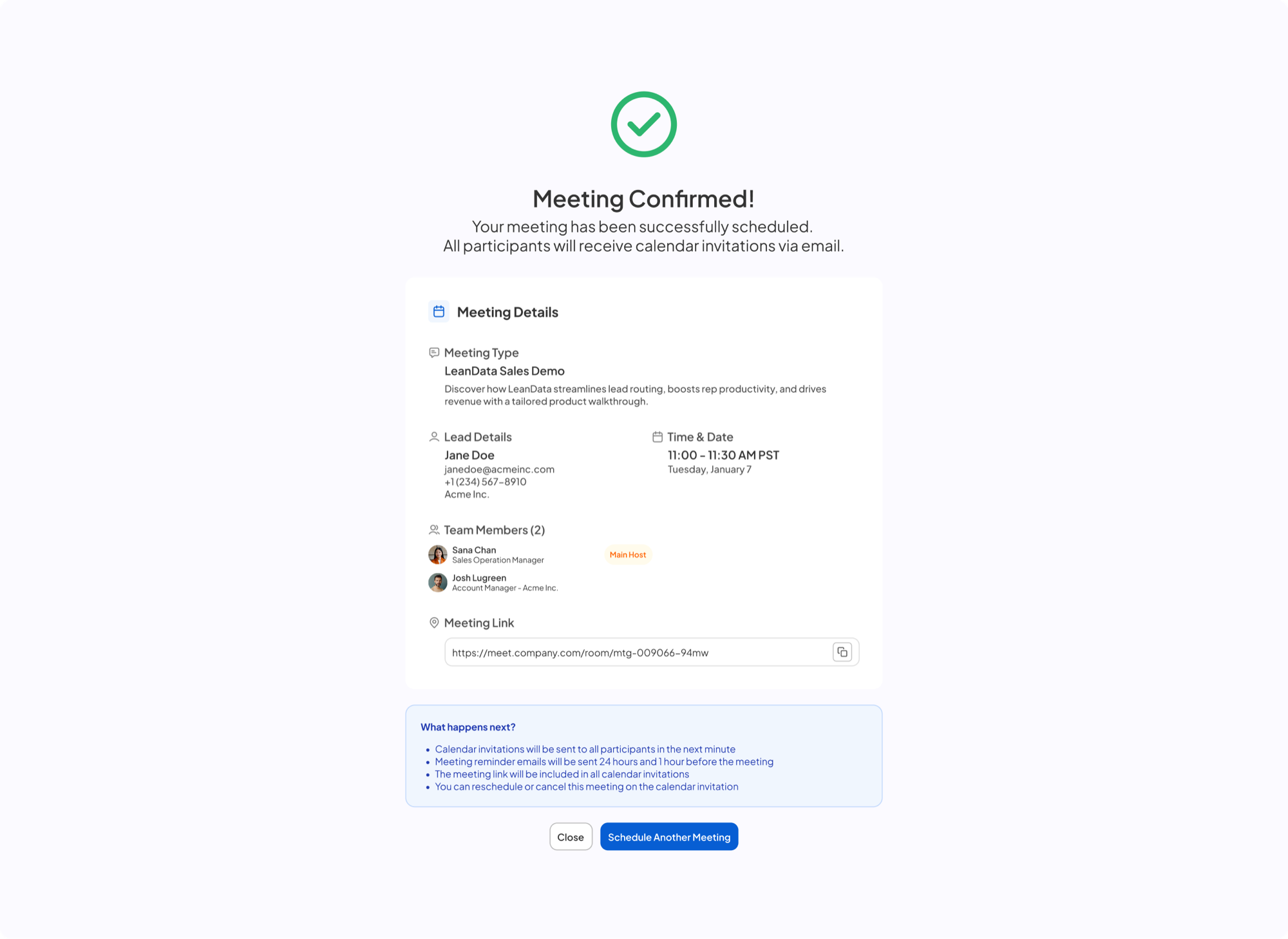 Meeting confirmed for all participants