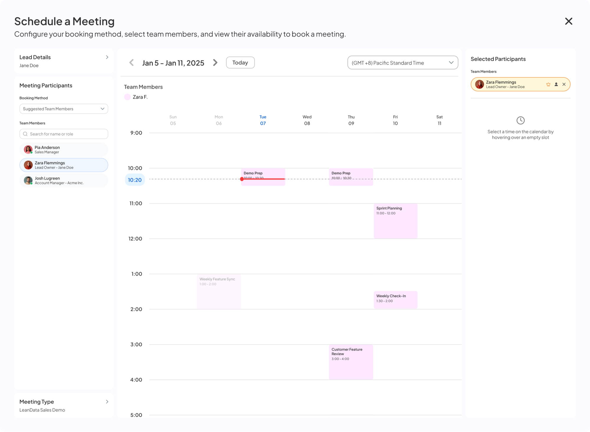 Zara Flemmings added, calendar showing her availability