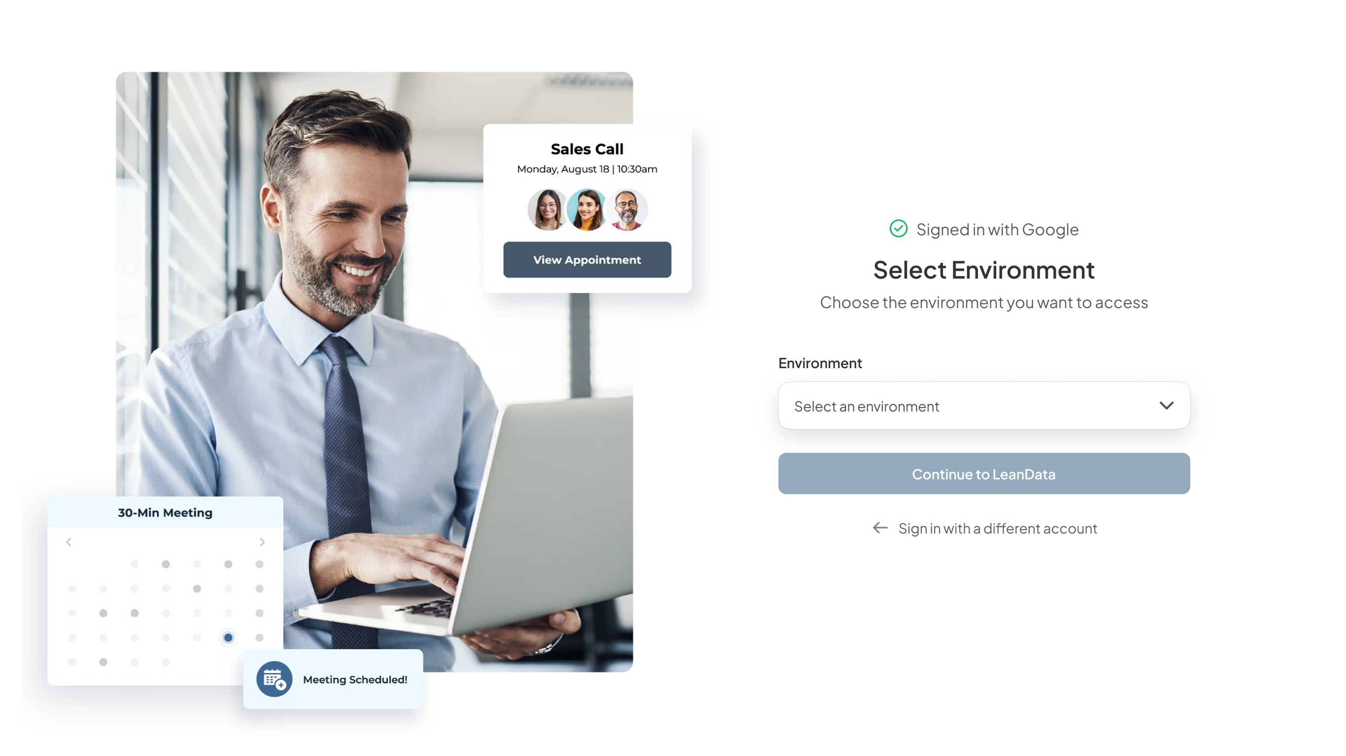 Signed in with Google — Select Environment, dropdown closed