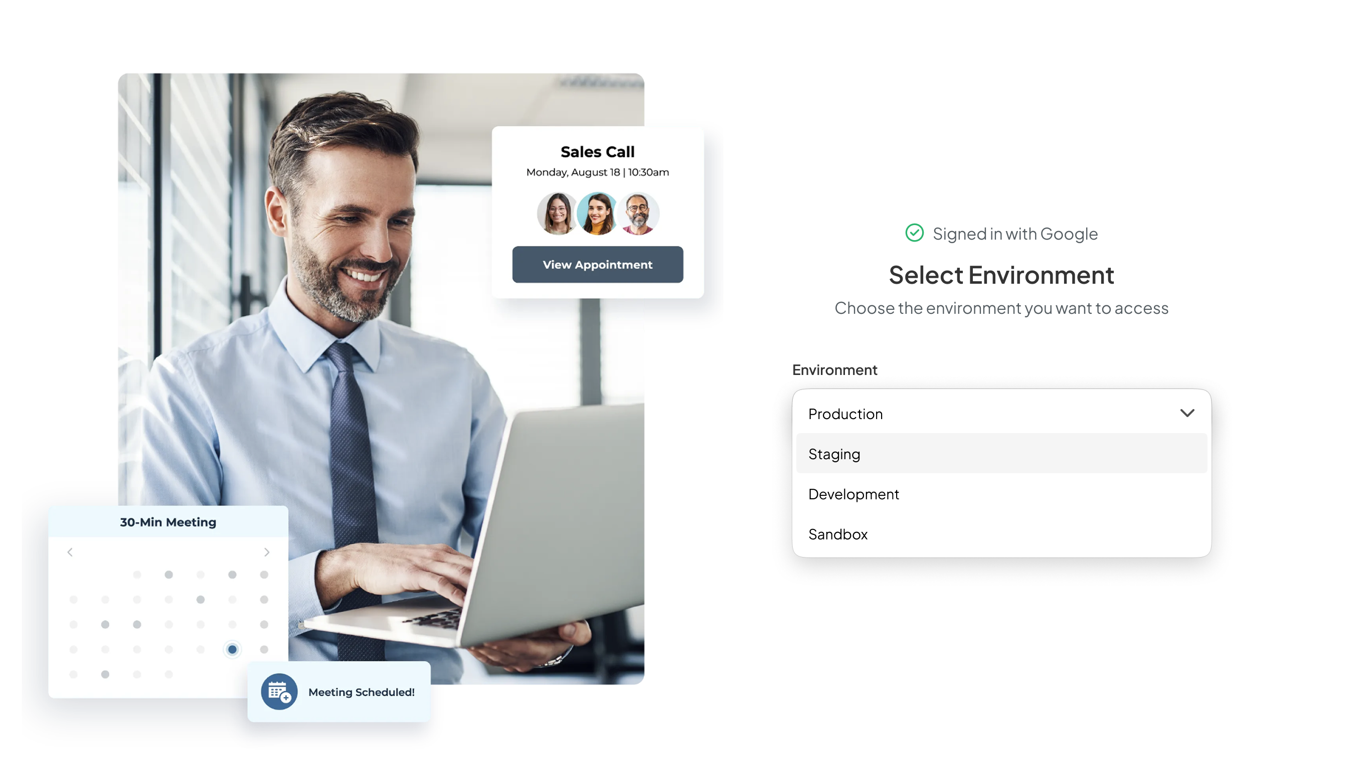 Environment dropdown open — Staging option highlighted on hover