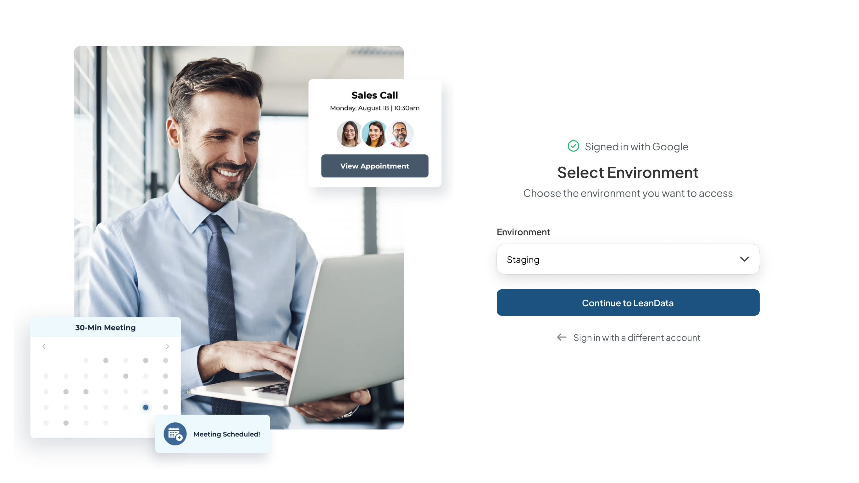 Staging selected — Continue to LeanData button enabled