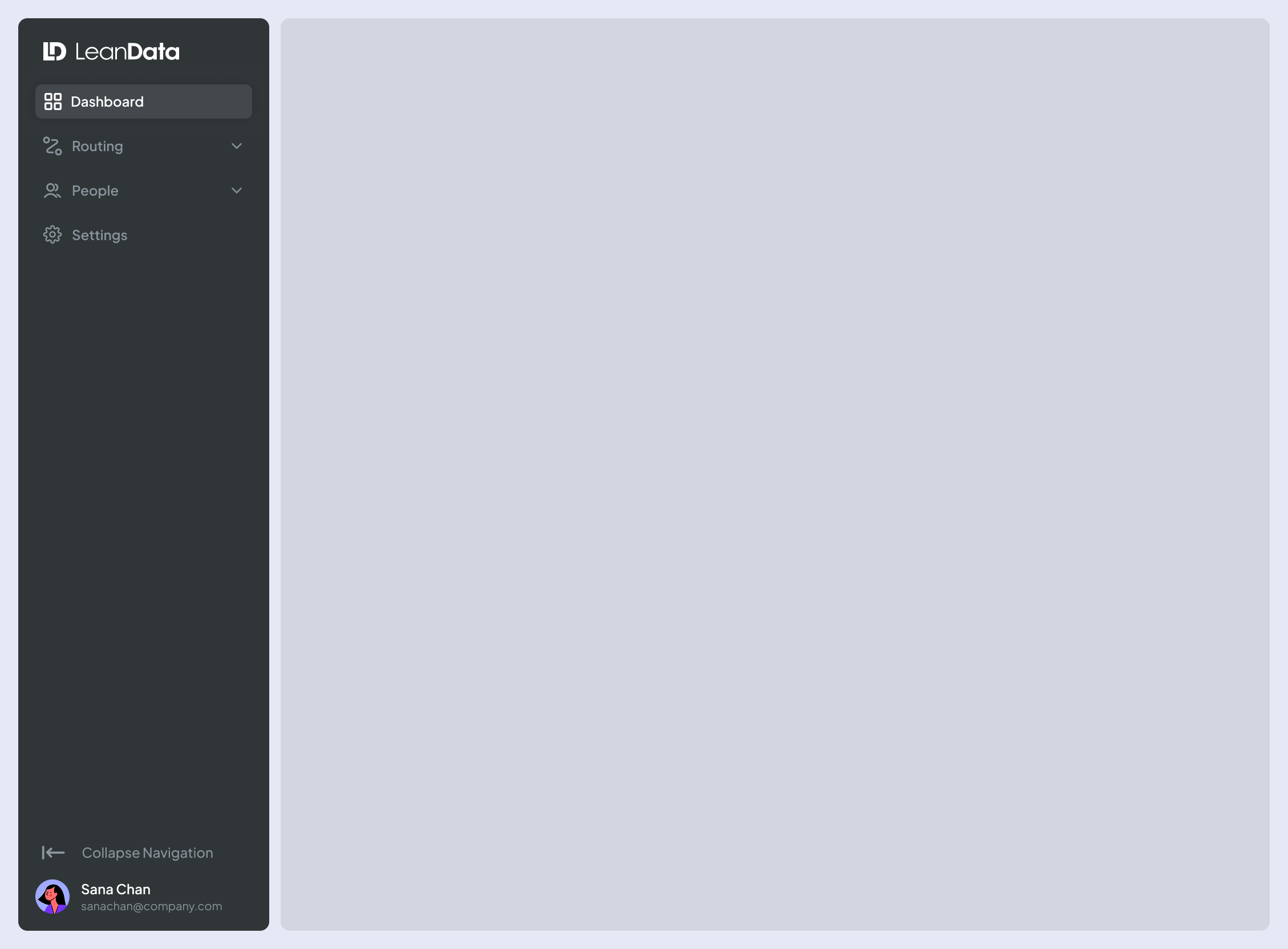 Expanded sidebar — Dashboard active, Routing and People collapsed