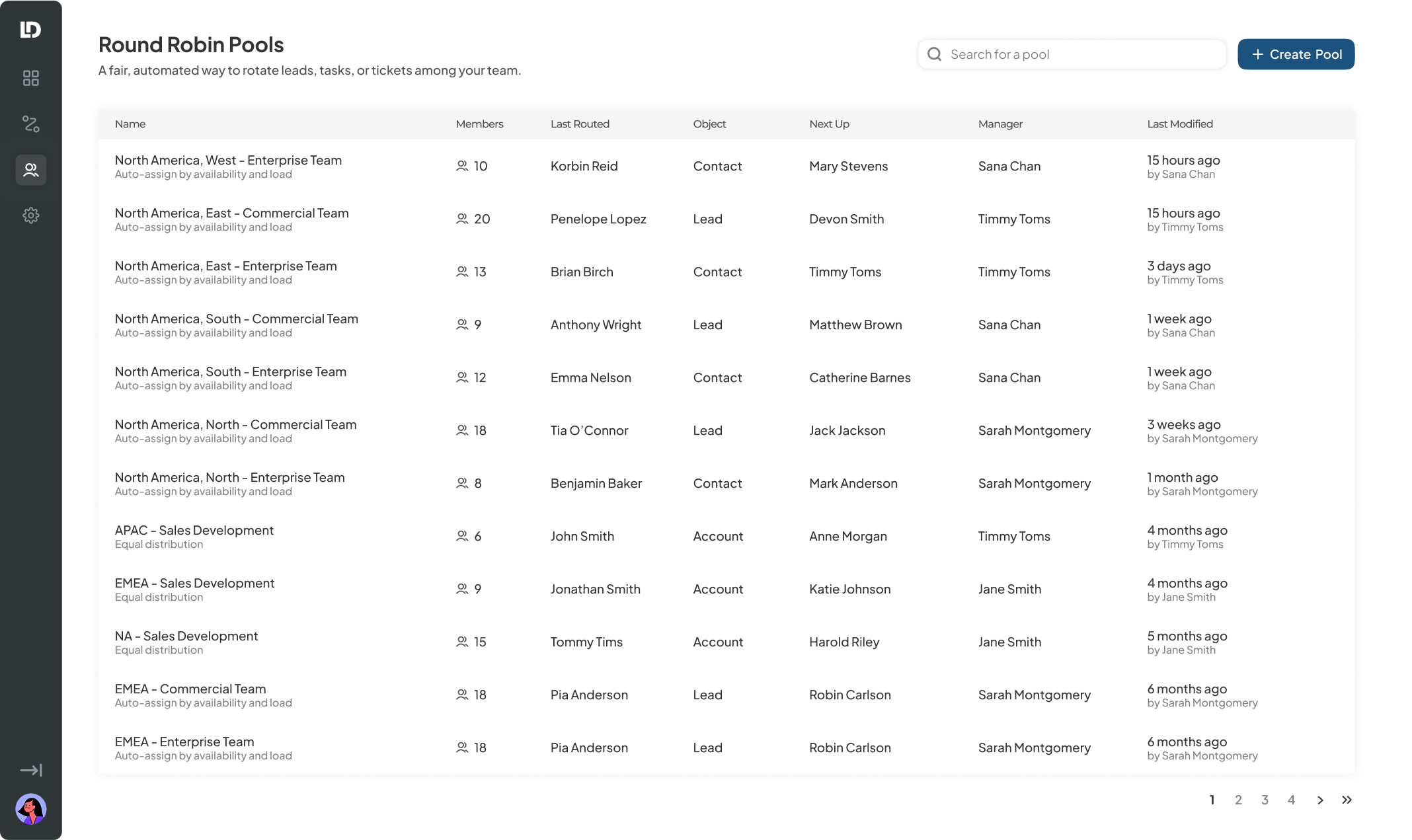 Round Robin Pools list view with Create Pool button