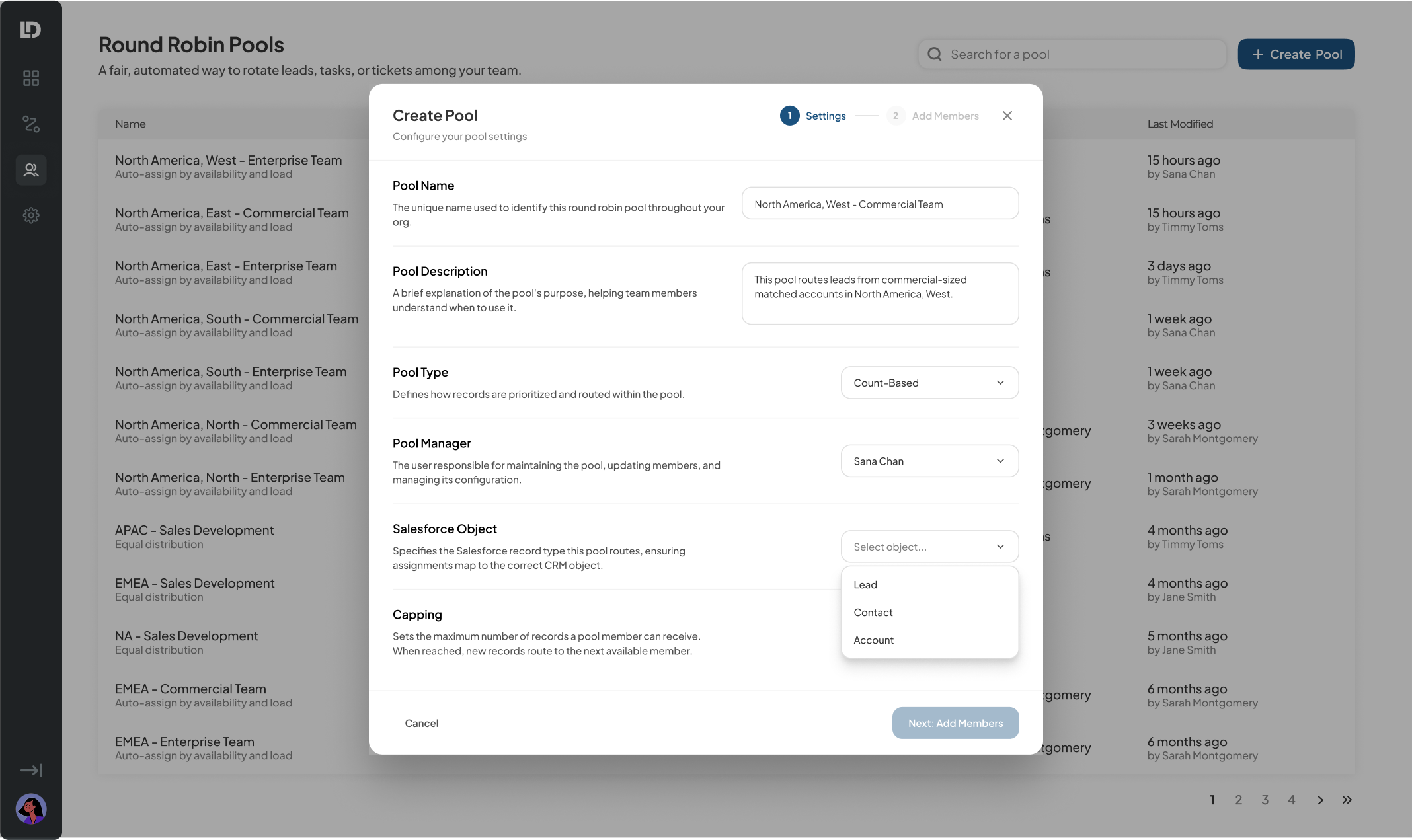 Salesforce Object dropdown open