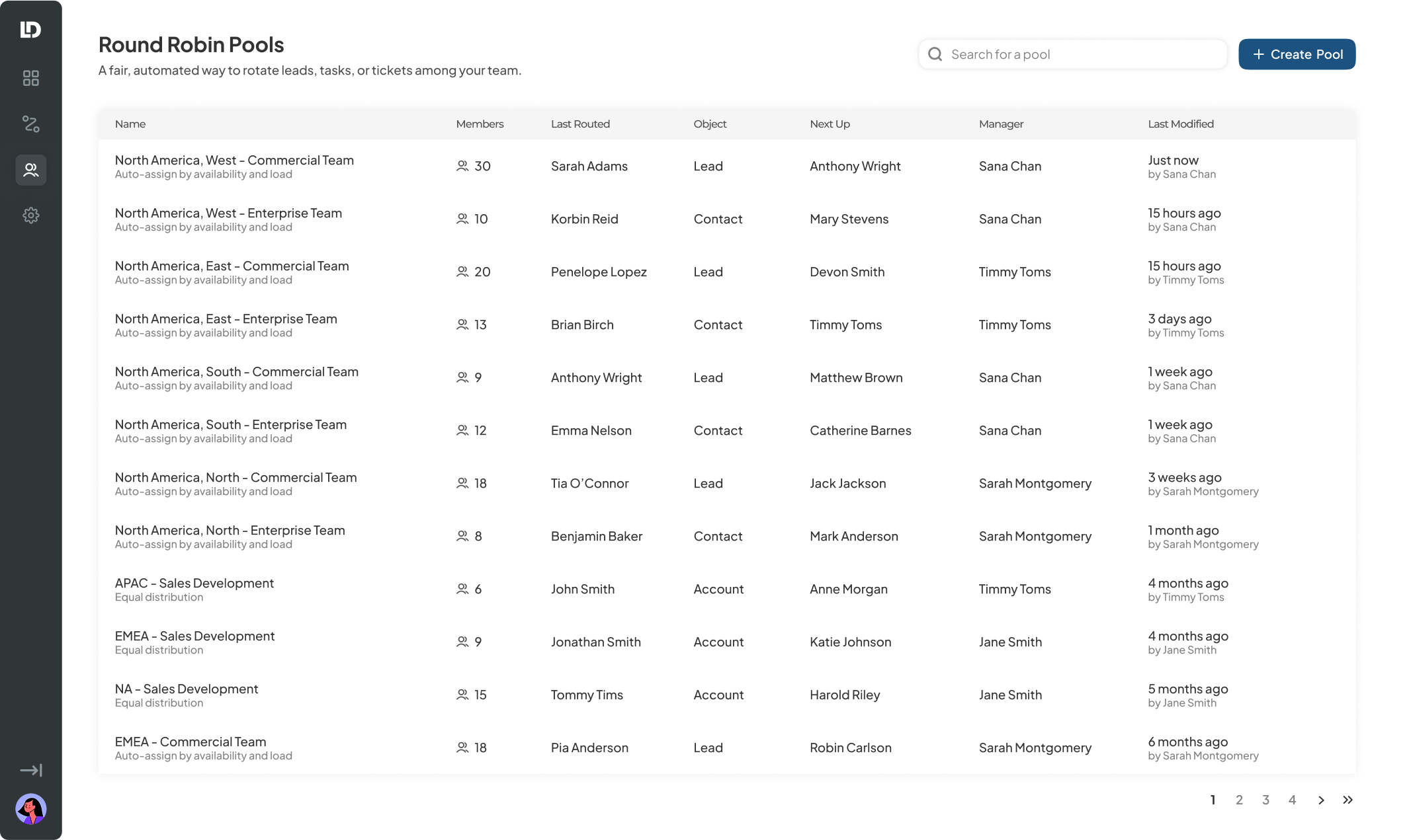 List view with the new pool created
