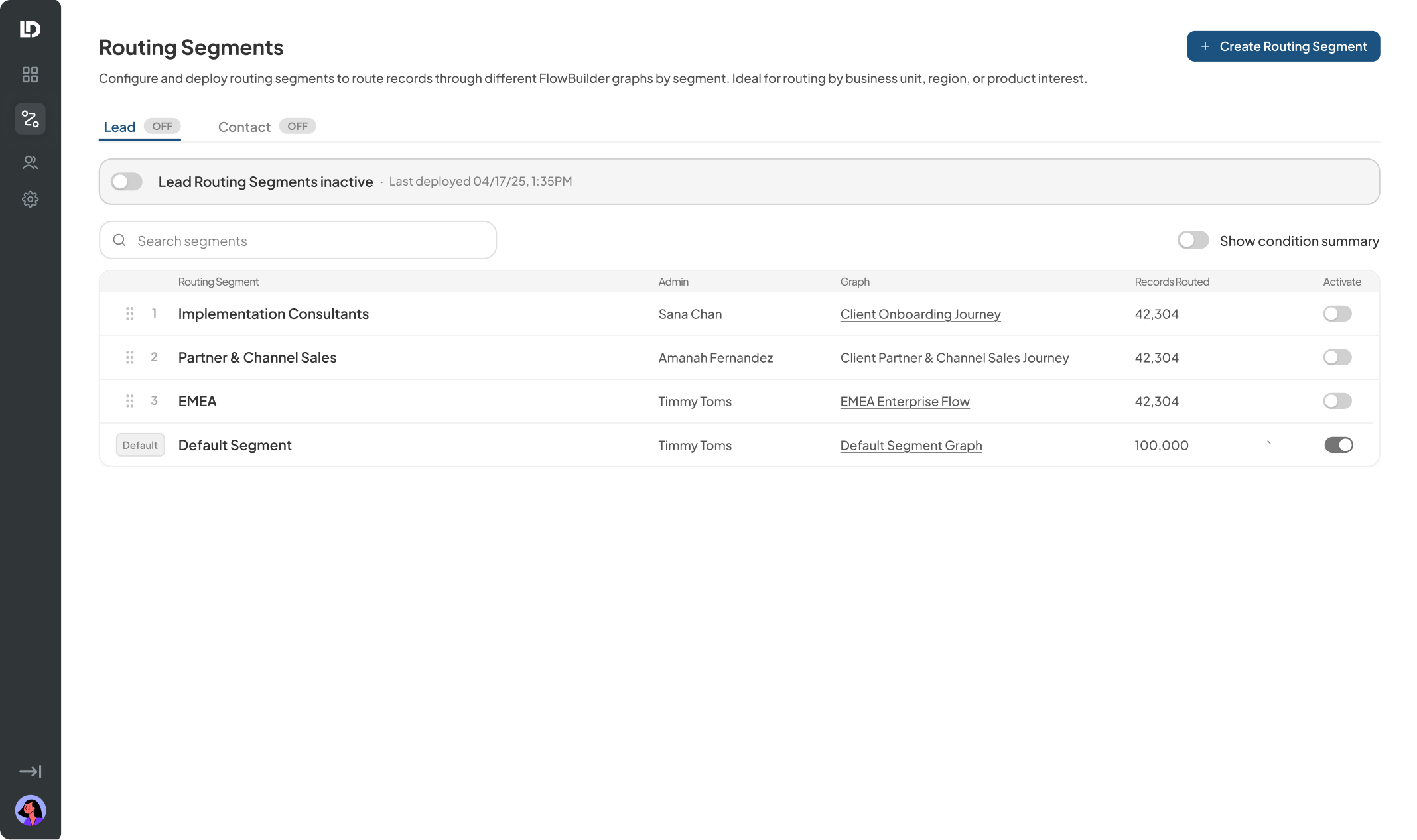 Routing Segments list view, no segments yet