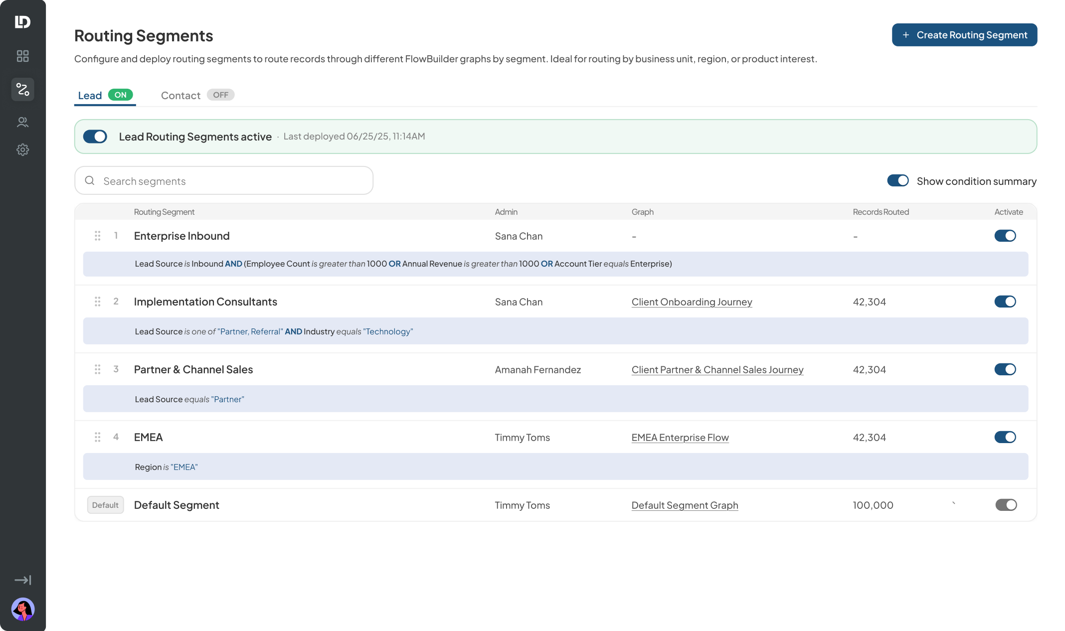Redesigned Routing Segments view with a summary per row