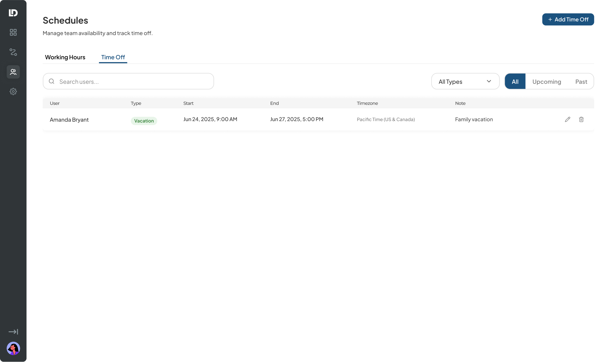 Time off entry created, list view updated