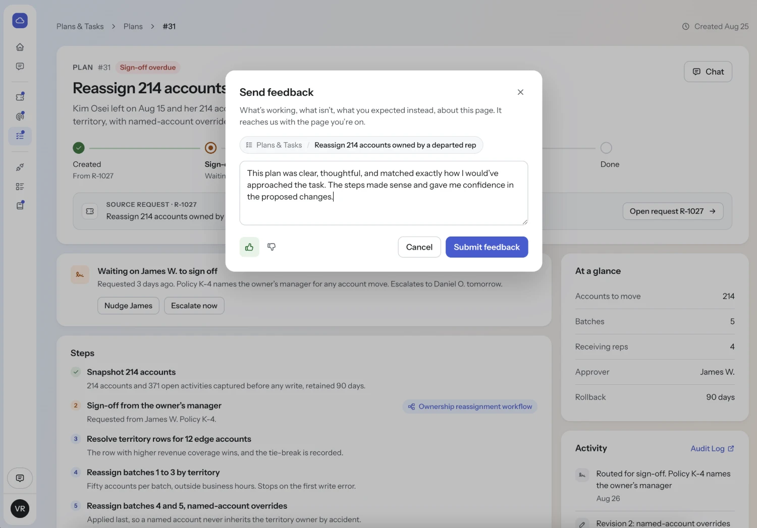 Feedback written with a thumbs-up