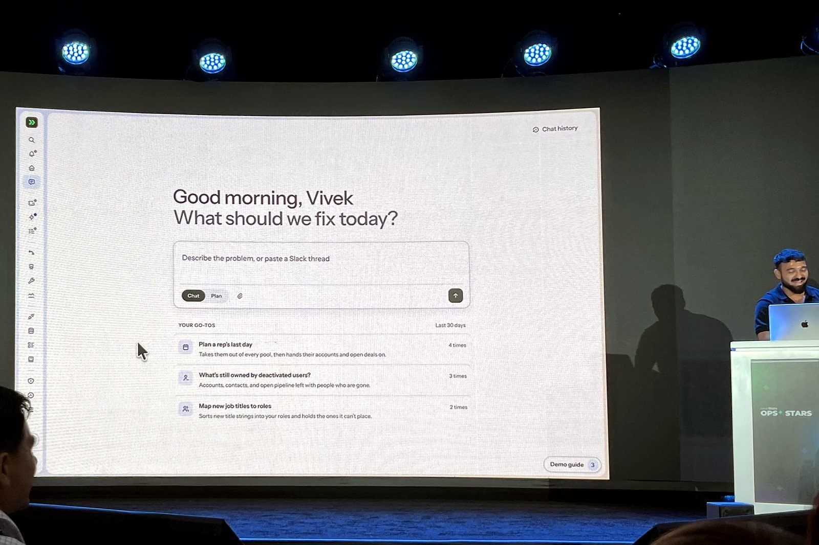 The agent's home screen on the keynote stage