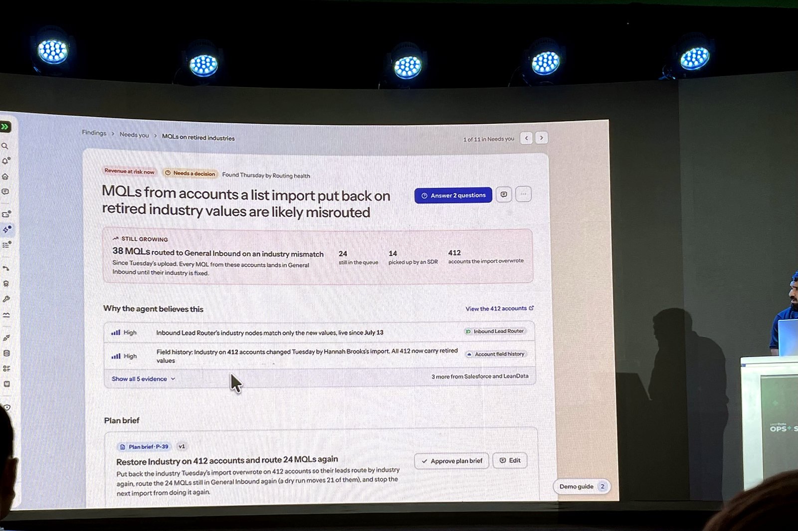 A finding the agent raised, shown during the keynote