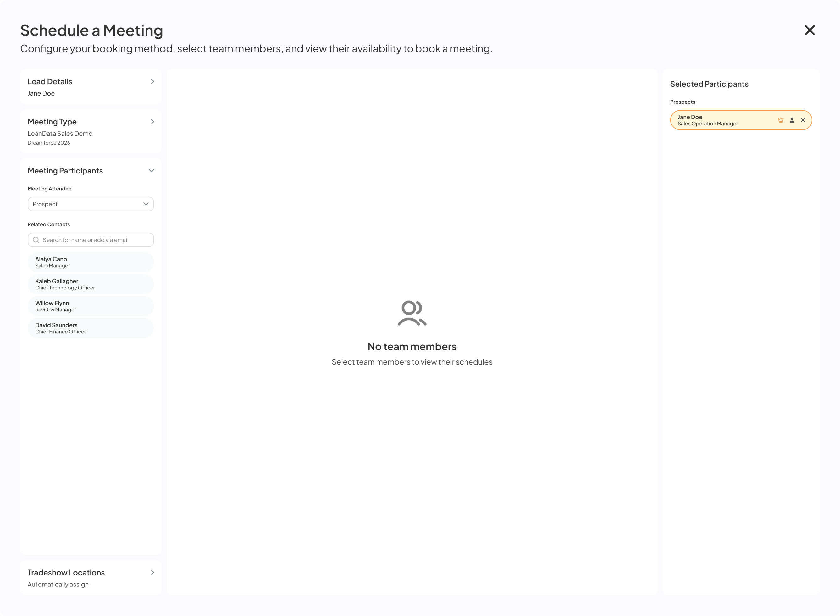 Schedule a Meeting — related contacts listed