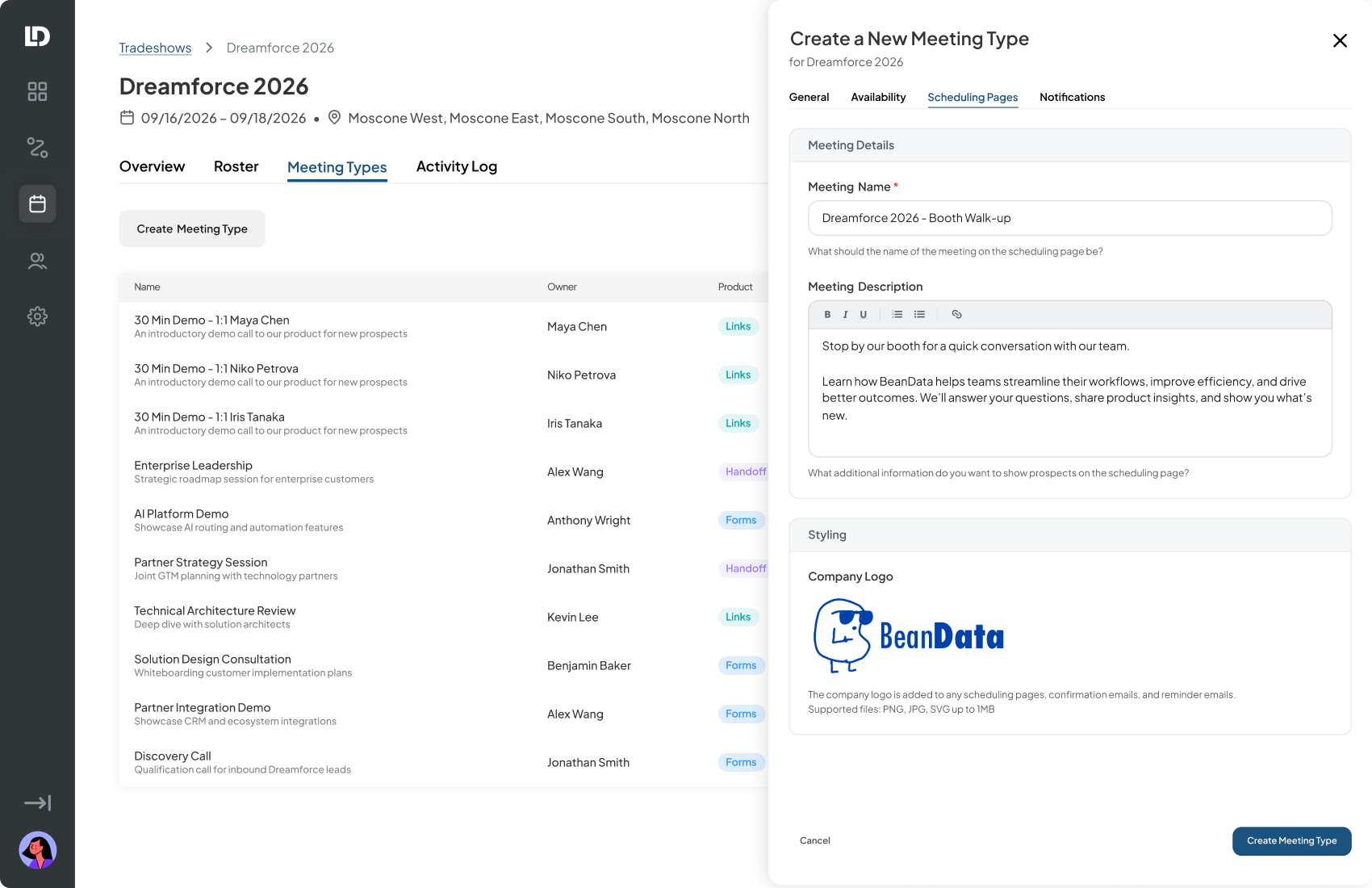 Scheduling Pages tab filled in